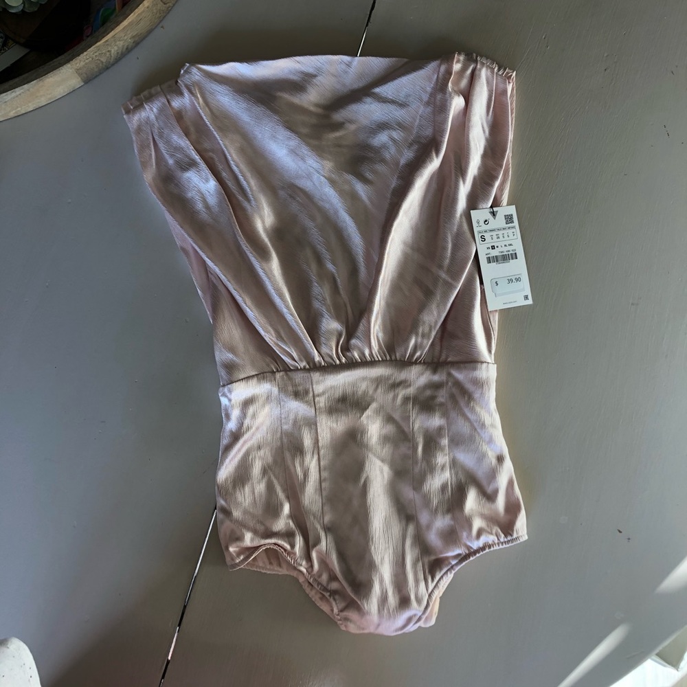 NWT Zara Soft Pink Satin Bodysuit
